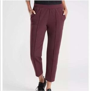 Athleta Venice Pintuck Pant XXS Burgundy Maroon High Rise Slim Leg Trousers